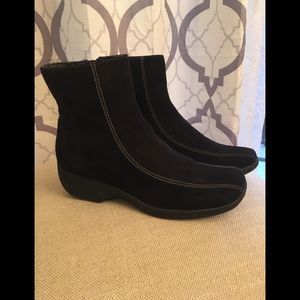 Clark’s black suede ankle boot